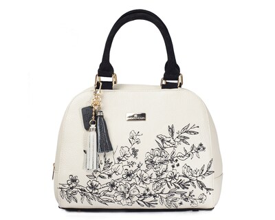 Foto 1 | Bolso Tipo Satchel A Ángelozano De Piel Vacuna Con Bordado, Color Hueso, Modelo Elsa