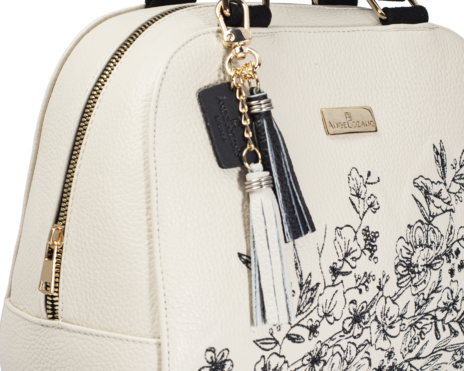 Foto 4 | Bolso Tipo Satchel A Ángelozano De Piel Vacuna Con Bordado, Color Hueso, Modelo Elsa