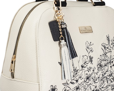 Foto 4 | Bolso Tipo Satchel A Ángelozano De Piel Vacuna Con Bordado, Color Hueso, Modelo Elsa