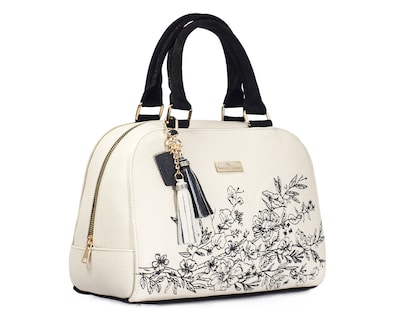 Foto 5 | Bolso Tipo Satchel A Ángelozano De Piel Vacuna Con Bordado, Color Hueso, Modelo Elsa