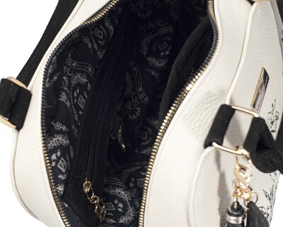 Foto 7 | Bolso Tipo Satchel A Ángelozano De Piel Vacuna Con Bordado, Color Hueso, Modelo Elsa