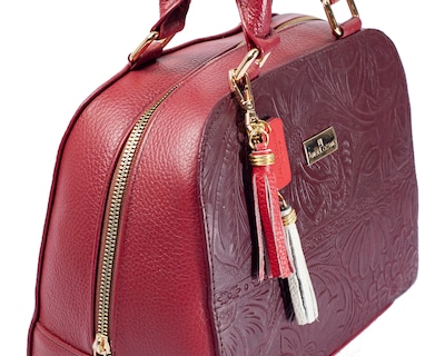Foto 4 | Bolso Tipo Satchel A Aángelozano De Piel Vacuna Con Grabado Tipo Cincelado, Color Granada, Modelo Elsa