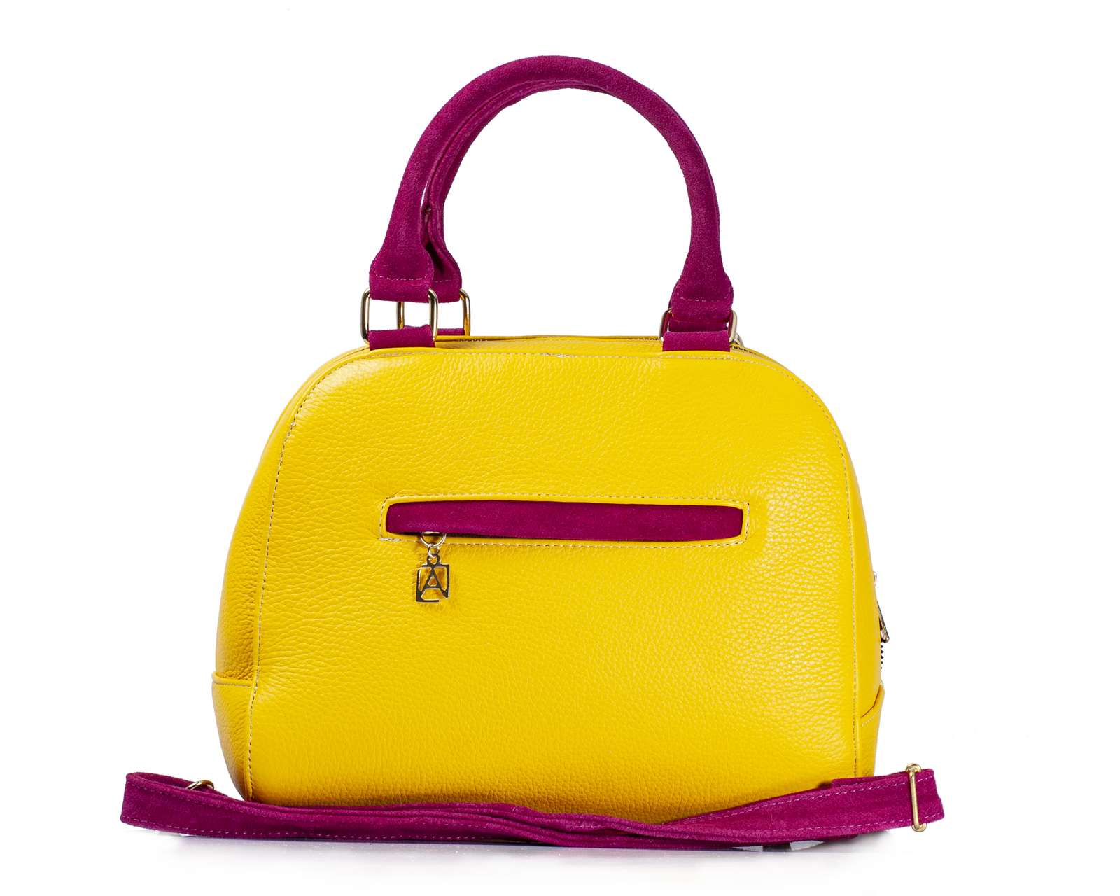 Foto 4 pulgar | Bolso Tipo Satchel A Ángelozano De Piel Vacuna Con Bordado, Color Amarillo, Modelo Elsa