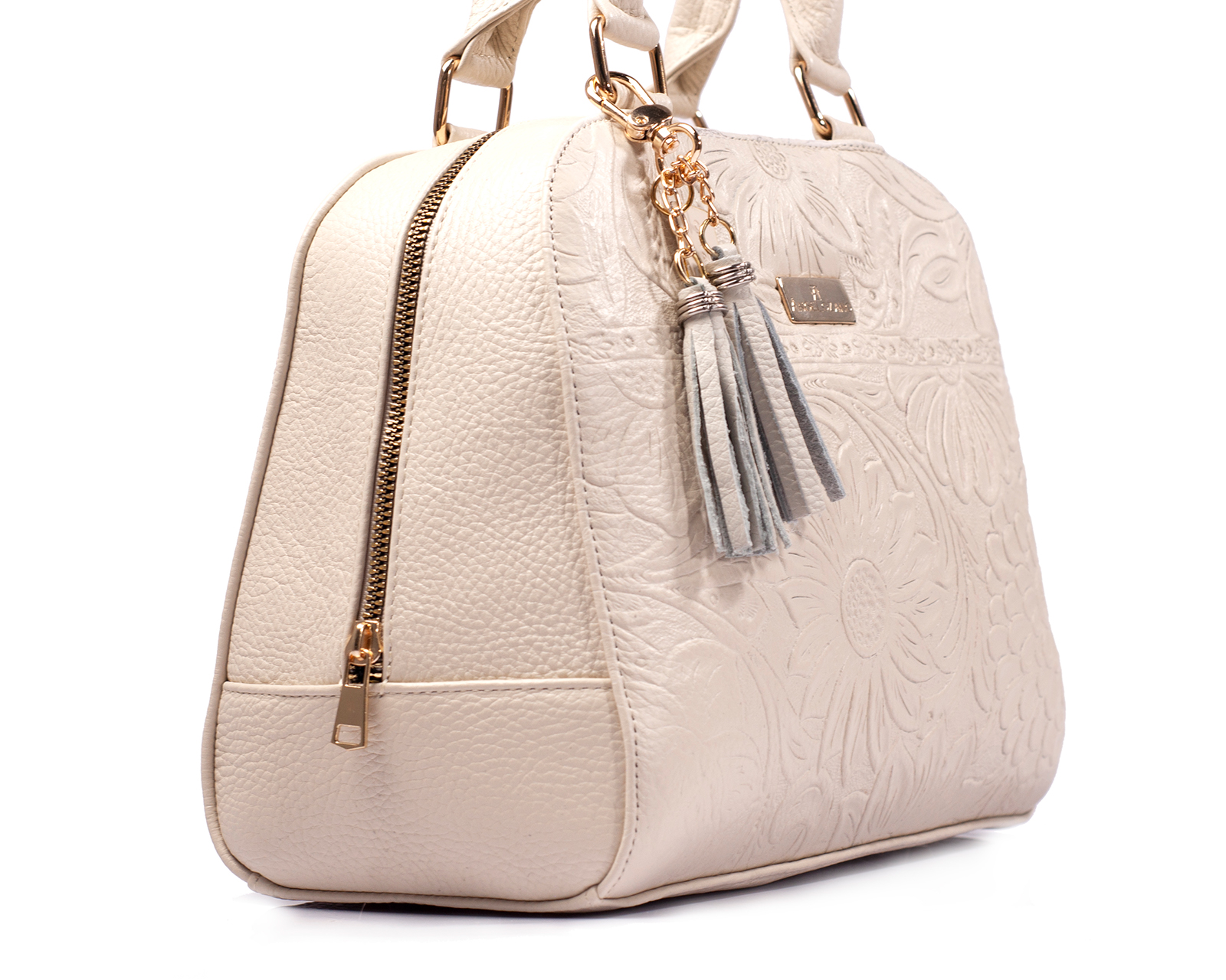 Foto 8 pulgar | Bolso Tipo Satchel A Ángelozano De Piel Vacuna Grabado Tipo Cincelado Color Hueso, Modelo Elsa