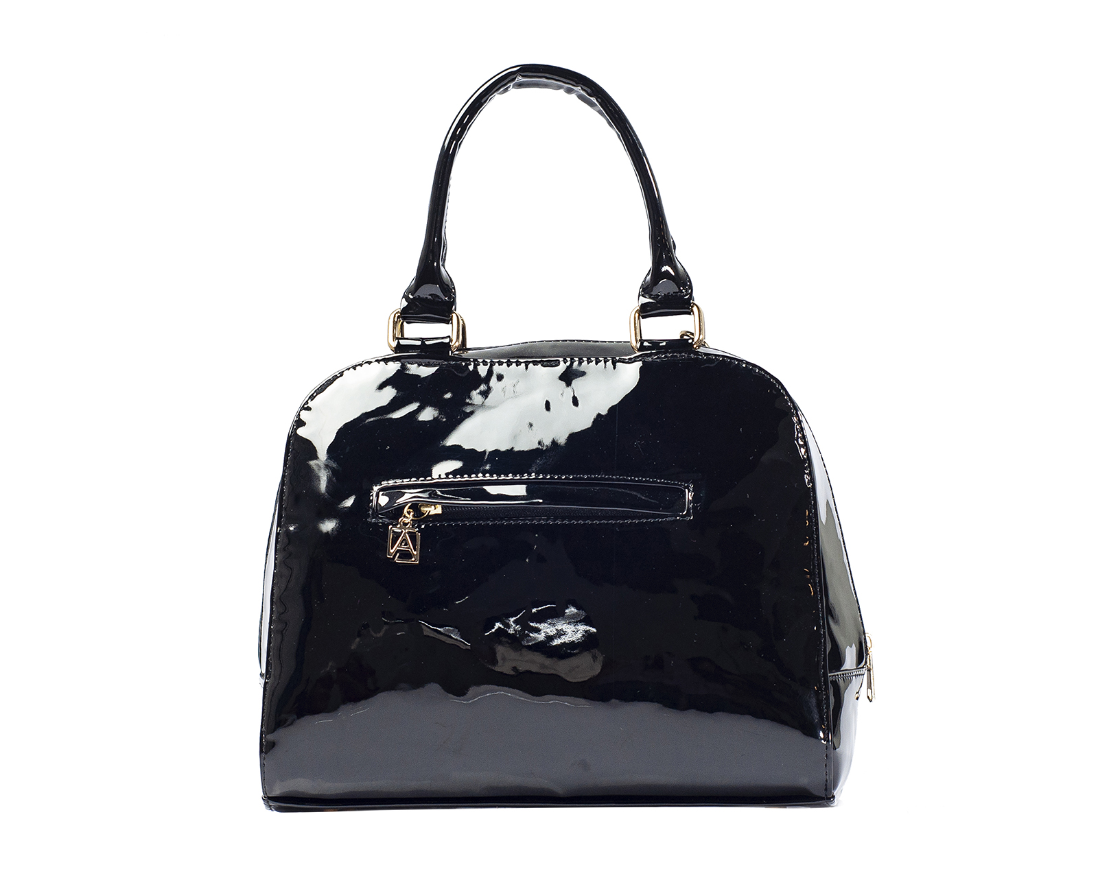 Foto 3 | Bolso Tipo Satchel A Ángelozano De Piel Vacuna, Charol Y Telar, Color Negro, Modelo Elsa