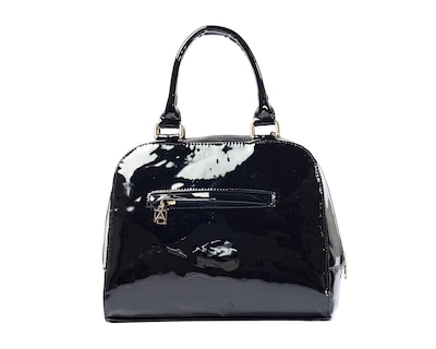 Foto 3 | Bolso Tipo Satchel A Ángelozano De Piel Vacuna, Charol Y Telar, Color Negro, Modelo Elsa