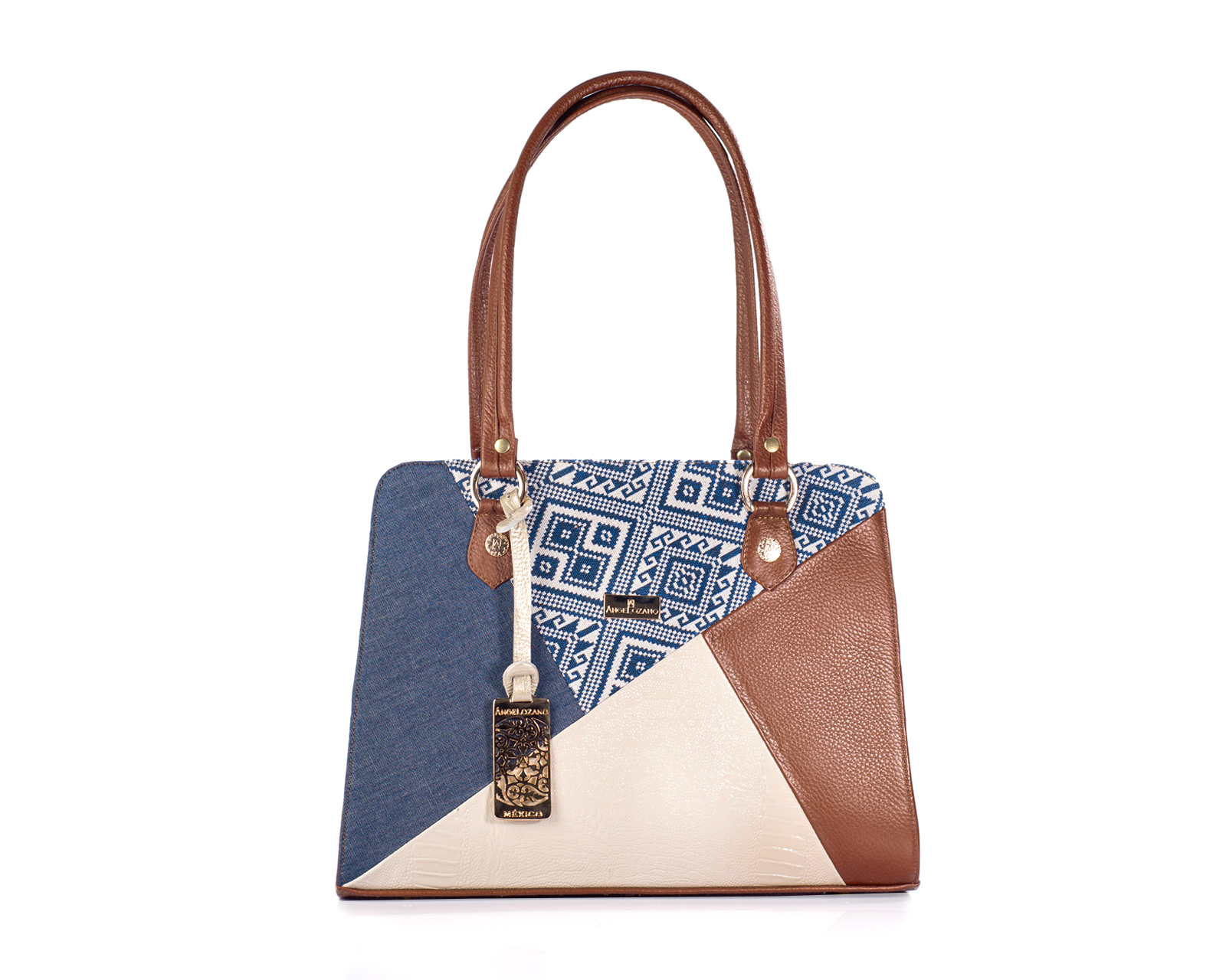 Foto 1 | Bolso Satchel A Ángeloano De Piel Cacuna Con Telar Artesanal, Modelo Salma