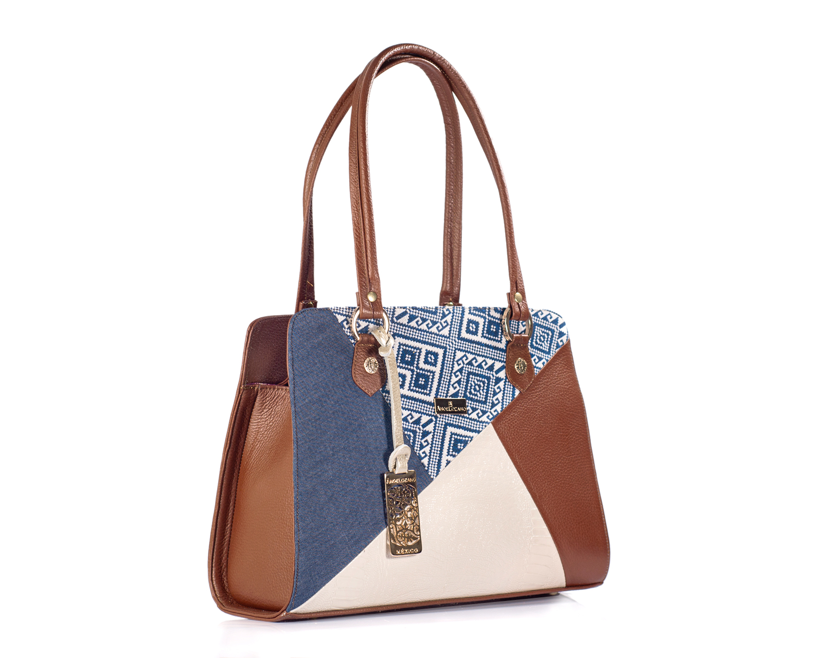 Foto 6 | Bolso Satchel A Ángeloano De Piel Cacuna Con Telar Artesanal, Modelo Salma