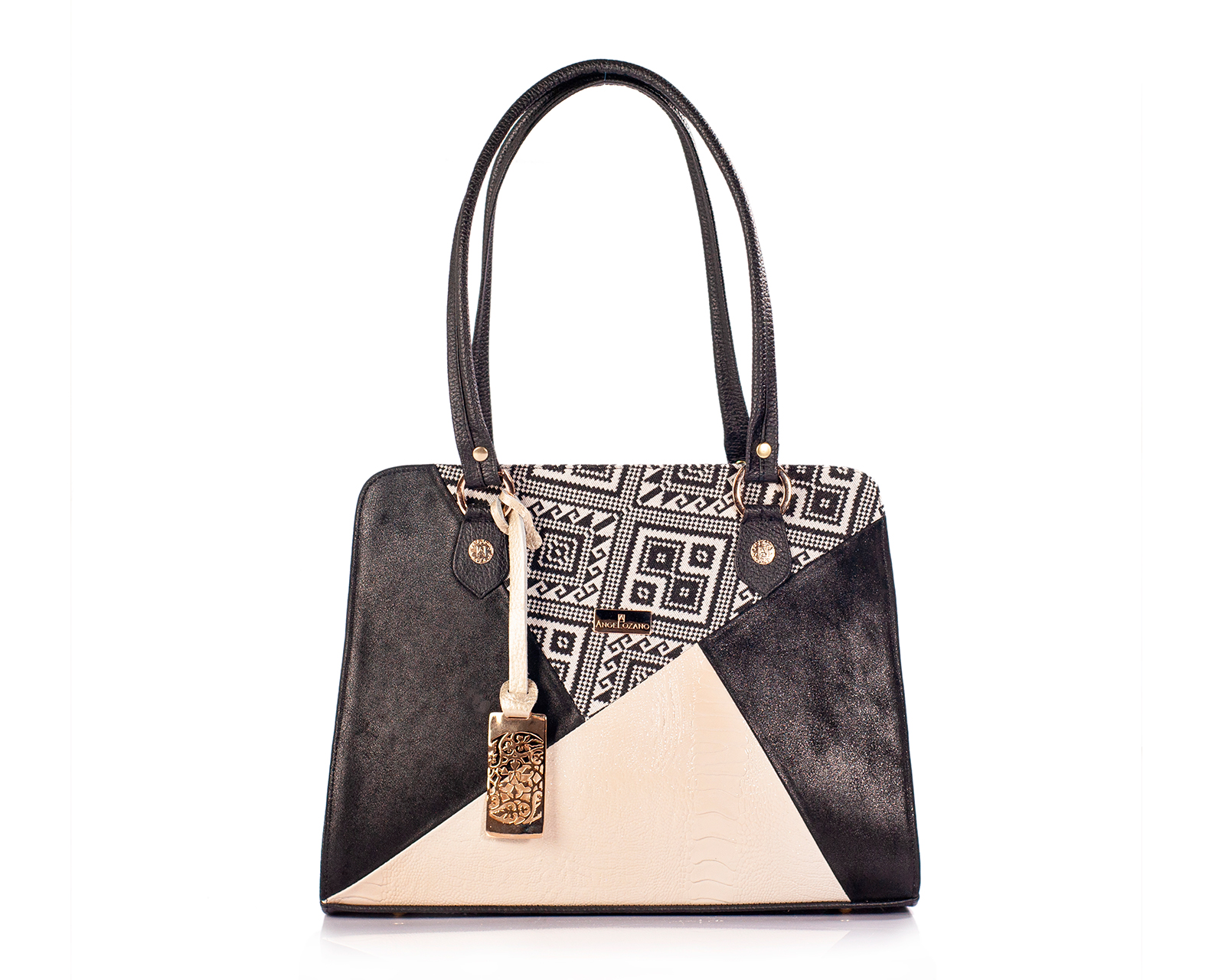 Foto 2 pulgar | Bolso Satchel A Ángelozano De Piel Vacuna Con Telar Artesanal, Modelo Salma