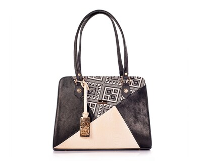 Foto 1 | Bolso Satchel A Ángelozano De Piel Vacuna Con Telar Artesanal, Modelo Salma