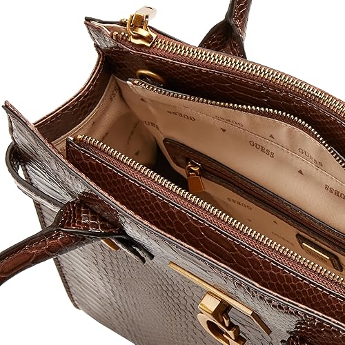 Foto 4 pulgar | Bolsa Satchel Guess Café Tabata Efecto Croc Kb899806
