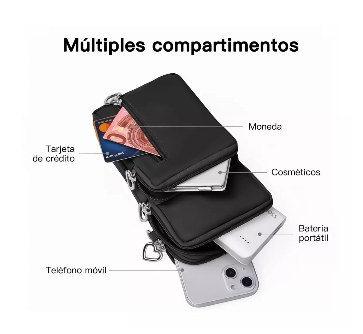 Foto 5 pulgar | Bolso Cruzado BELUG color Negro de un Solo Hombro para Mujer