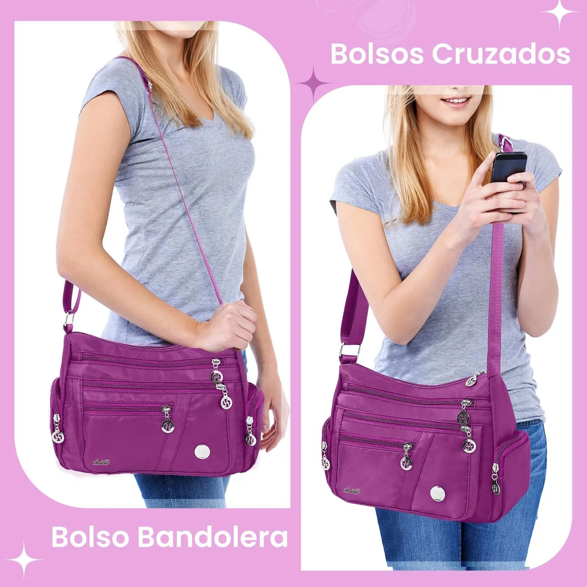 Foto 3 pulgar | Bolso Multifuncional Impermeable Y Antirrobo Para Mujer Lab.g Púrpura