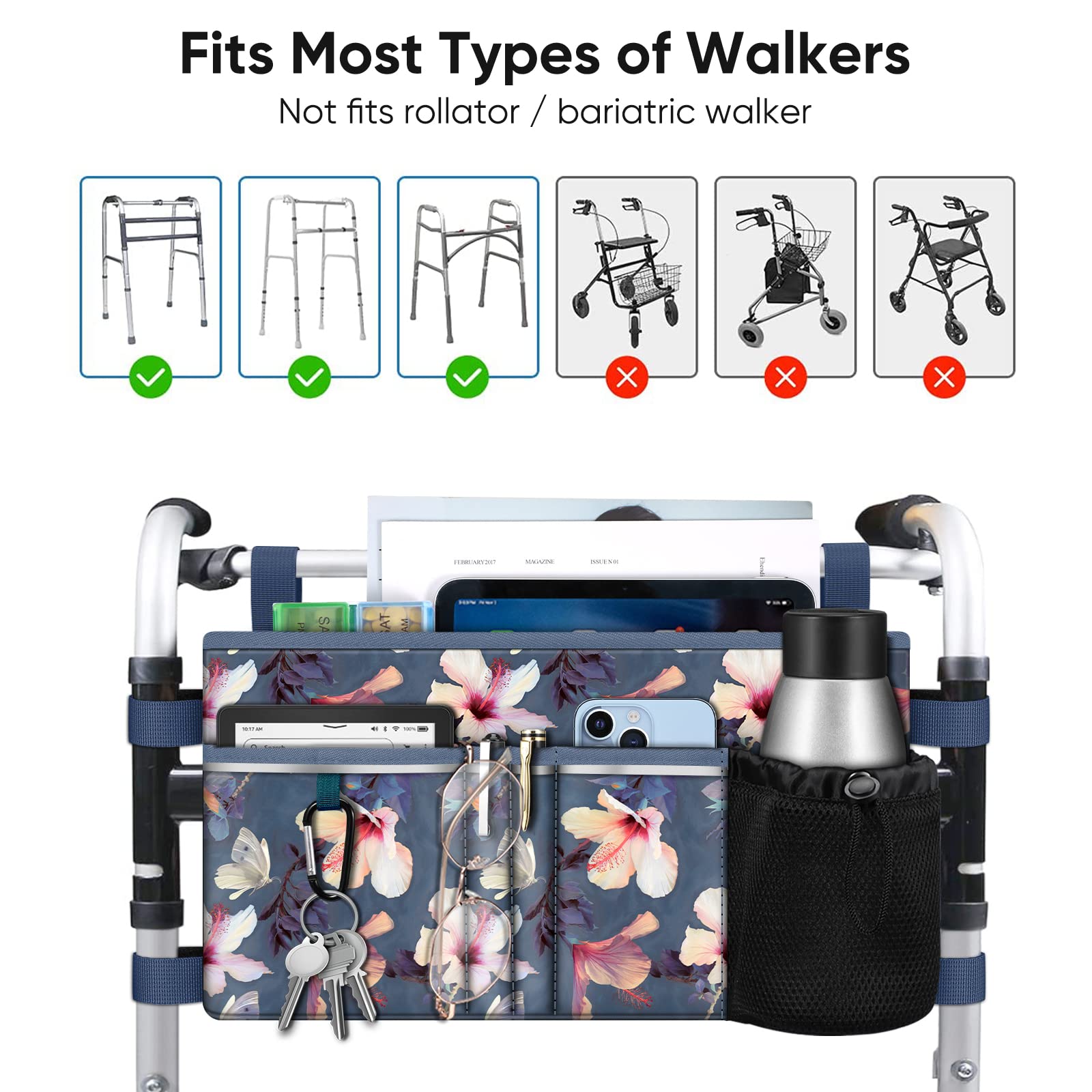 Foto 5 | Bolsa De Mano Walker Finpac Grande Con Portavasos Blooming Hibiscus - Venta Internacional.