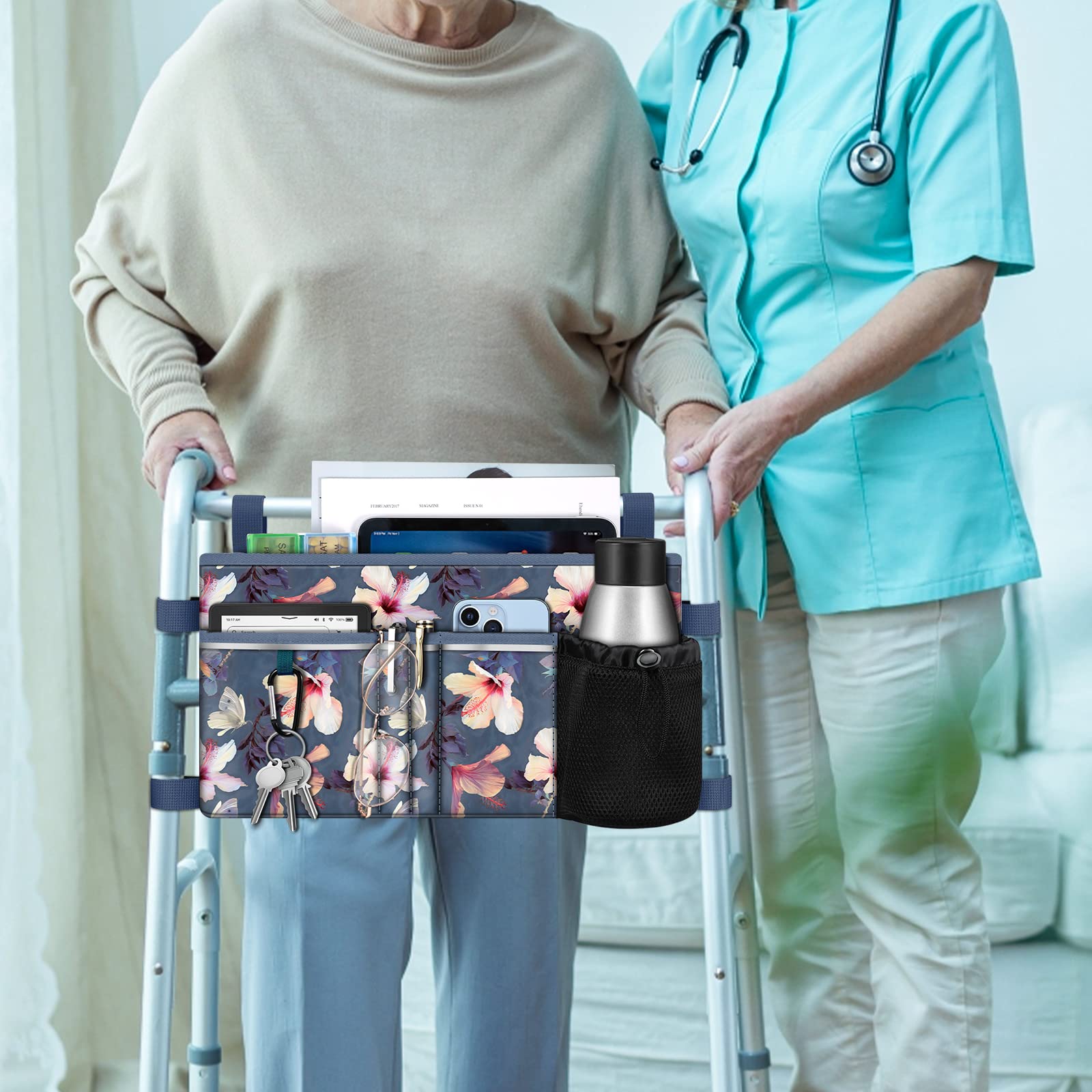 Foto 7 | Bolsa De Mano Walker Finpac Grande Con Portavasos Blooming Hibiscus - Venta Internacional.