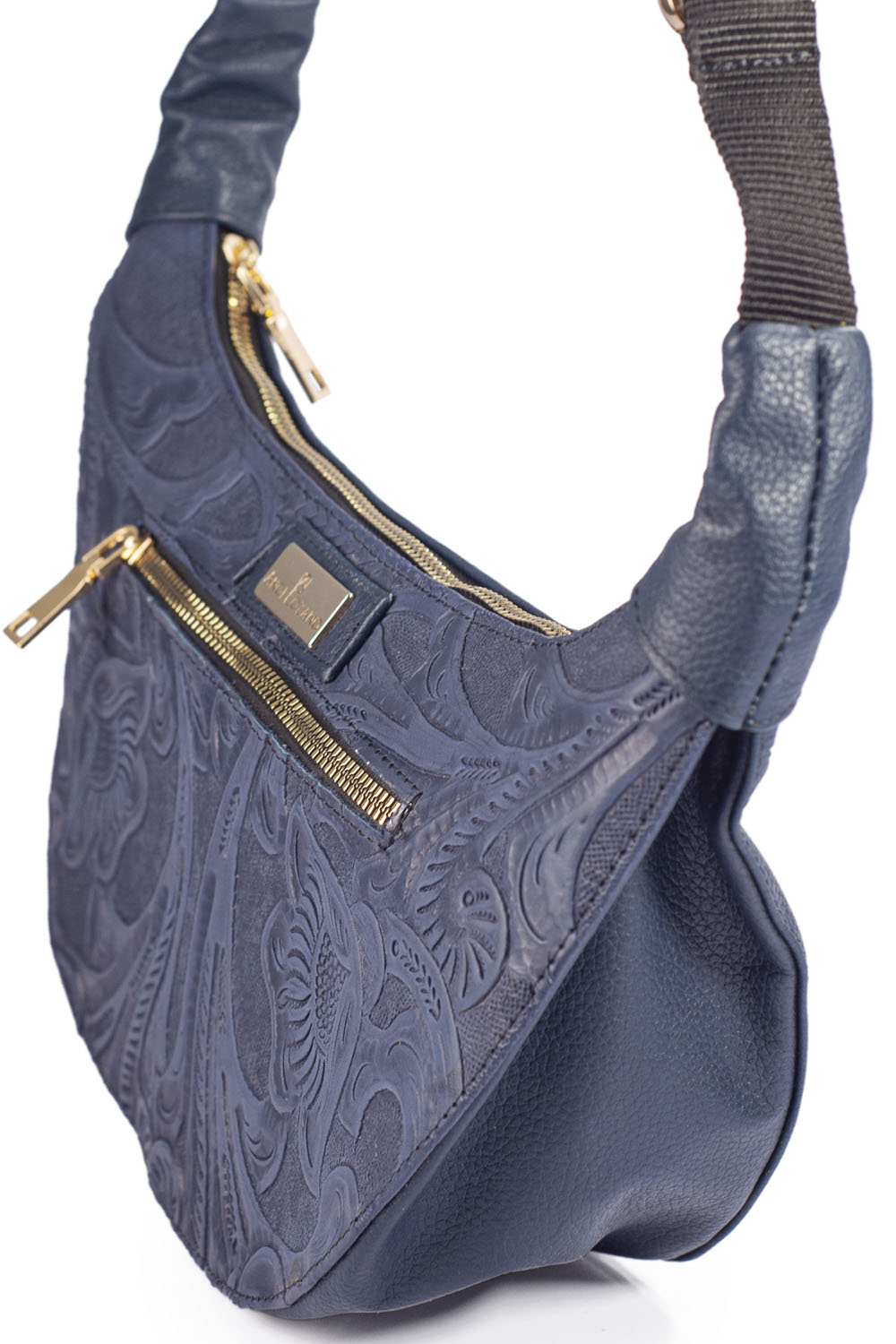 Foto 5 | Bolso Tipo Pechera A Ángelozano Nancy color Azul de Piel Grabada