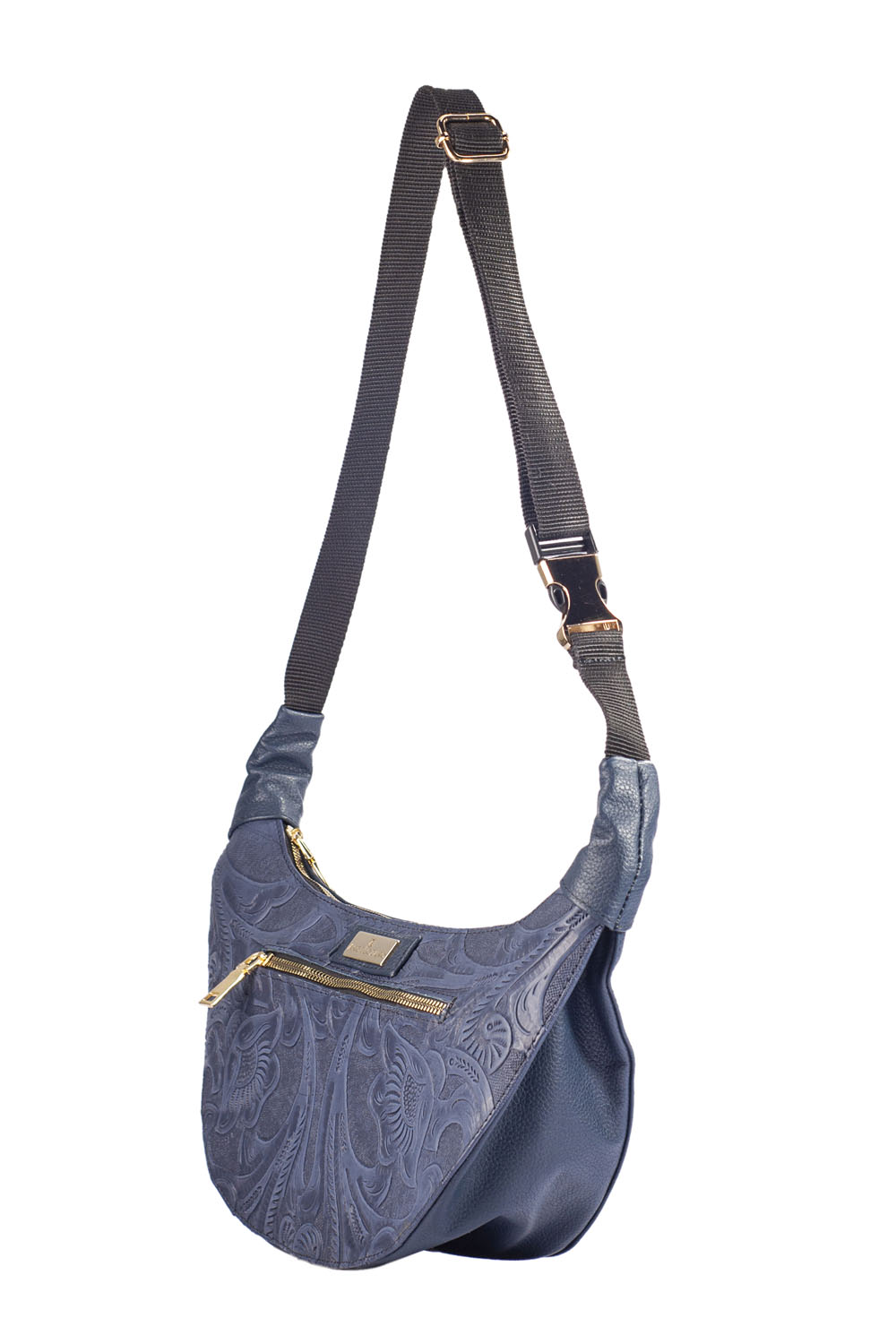 Foto 6 | Bolso Tipo Pechera A Ángelozano Nancy color Azul de Piel Grabada
