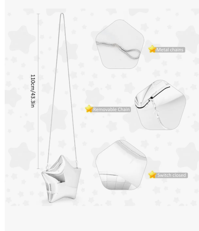 Foto 4 pulgar | Bolsos Xtellar De Cadena Metalizado Con Estrella De Cinco Puntas Plateado