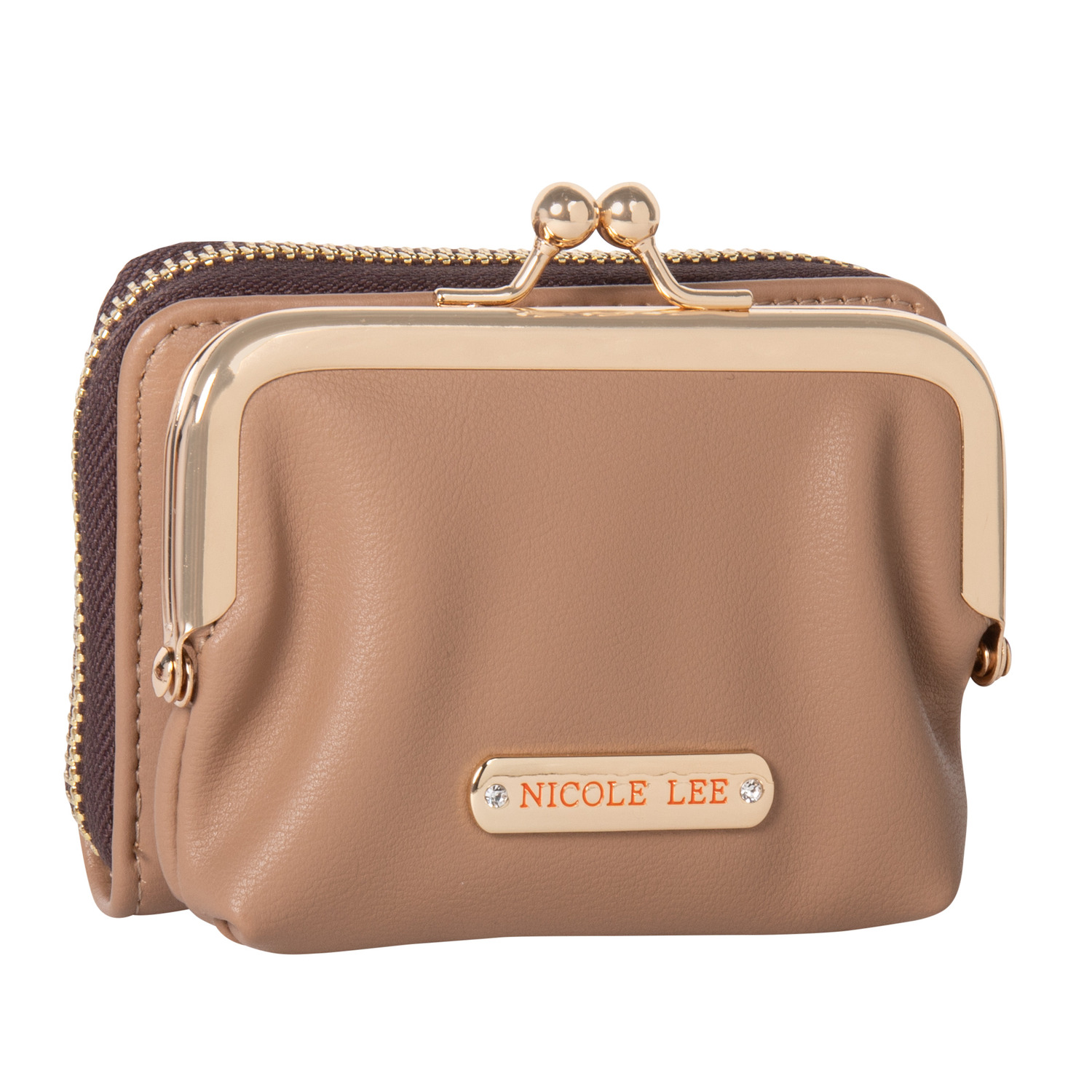 Tarjetero y Monedero Nicole Lee Liso Kisslock Taupe