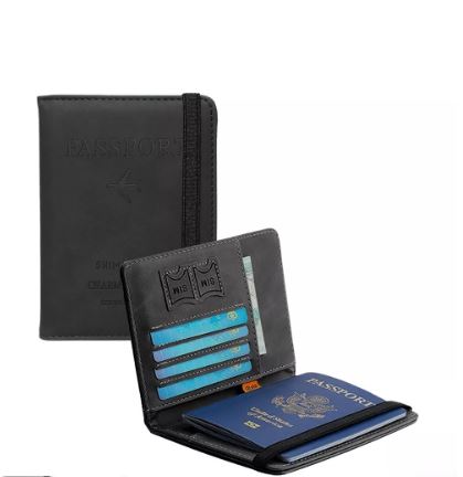 Porta Pasaporte Documentos Funda Protectora Viaje Con Rfid Color Negro