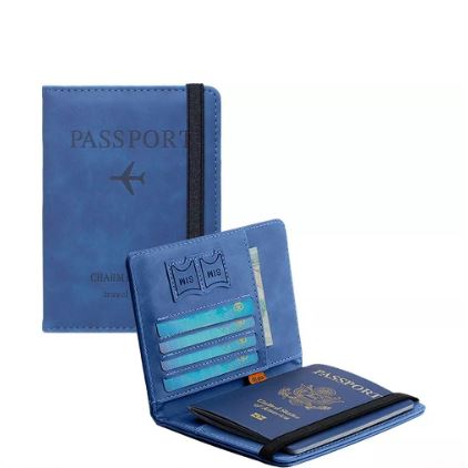 Porta Pasaporte Documentos Funda Protectora Viaje Con Rfid Color Azul