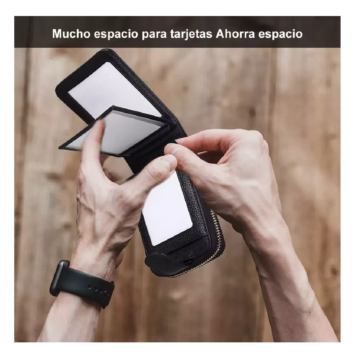 Foto 3 pulgar | Cartera de Cuero Negra con Múltiples Ranuras para Tarjetas y Bloqueo RFID