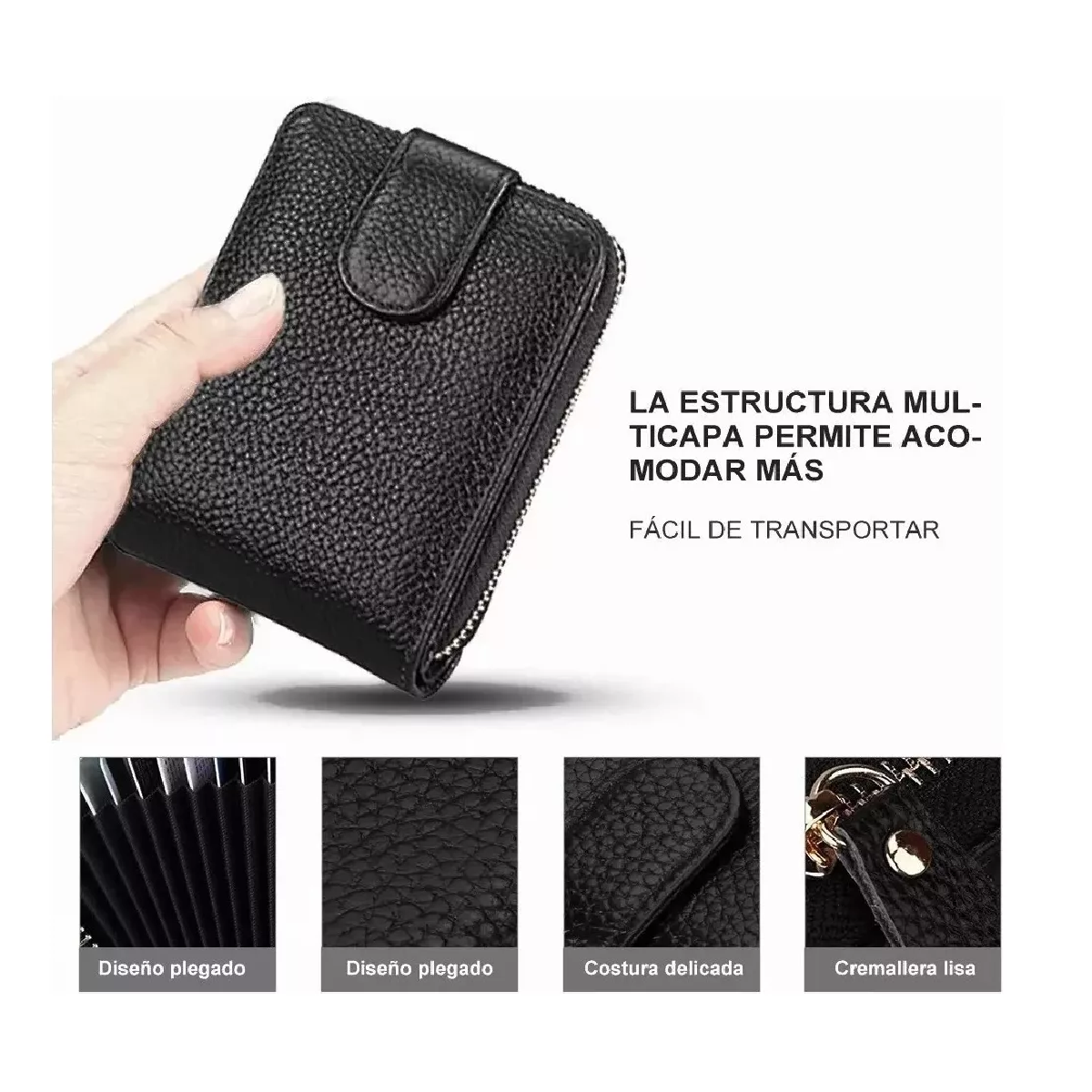 Foto 4 pulgar | Cartera de Cuero Negra con Múltiples Ranuras para Tarjetas y Bloqueo RFID