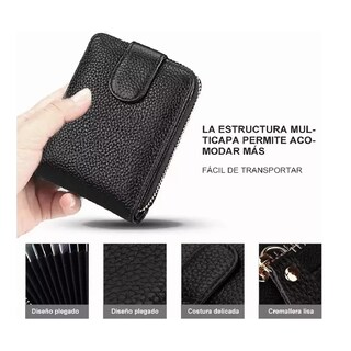 Foto 3 | Cartera de Cuero Negra con Múltiples Ranuras para Tarjetas y Bloqueo RFID