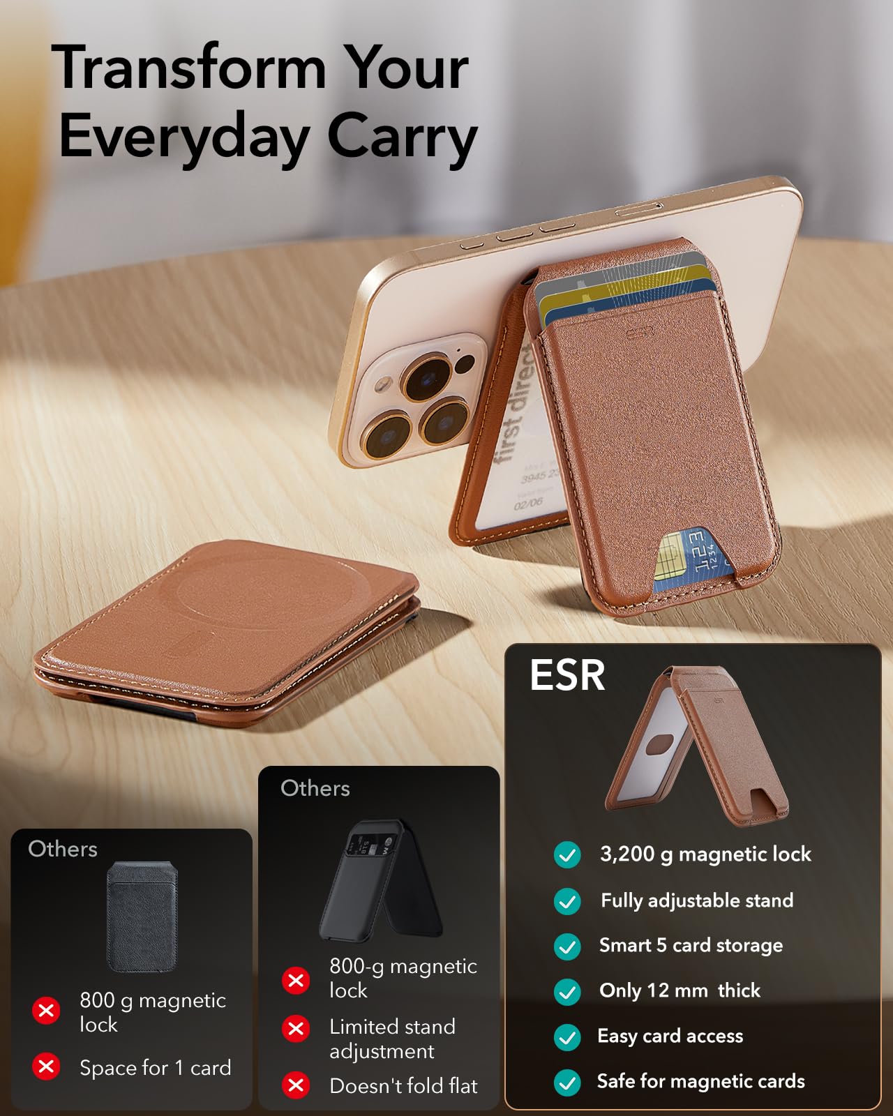 Foto 2 | Tarjetero Magsafe Wallet Esr Upgraded 5 Para Iphone, Color Marrón - Venta Internacional.