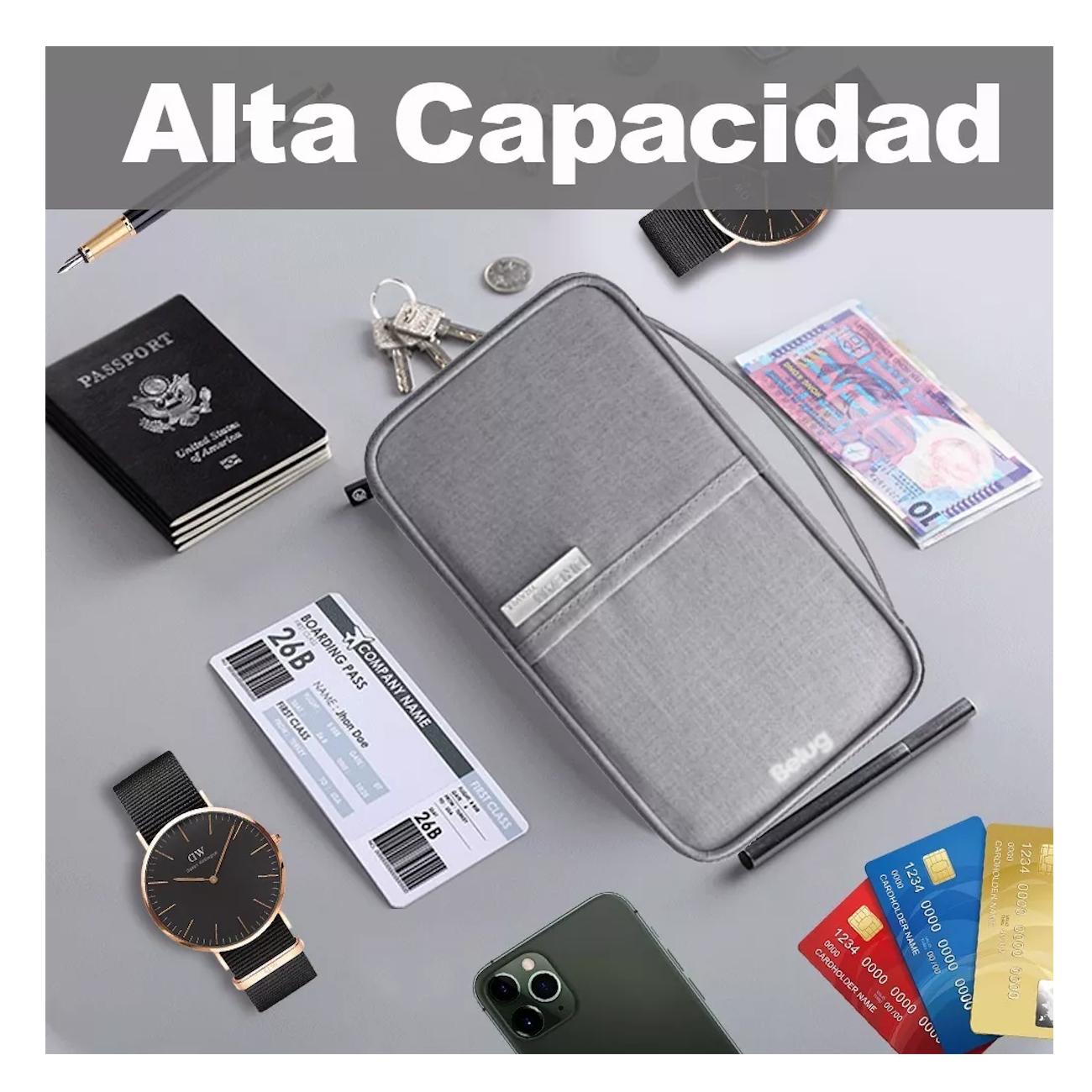 Foto 2 | Cartera Porta Funda Pasaporte Documentos, Gris Belug