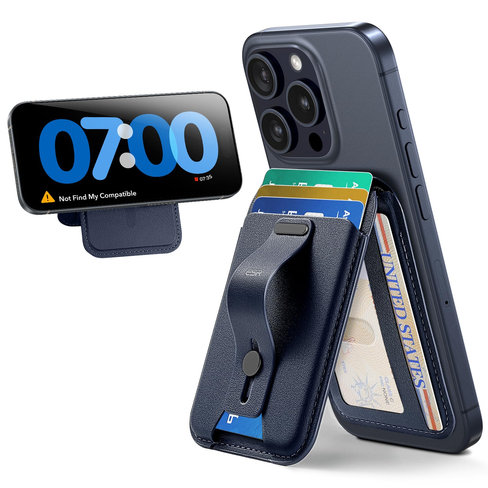 Tarjetero Magsafe Wallet Esr 5 Con Soporte Ajustable, Color Azul Oscuro - Venta Internacional.