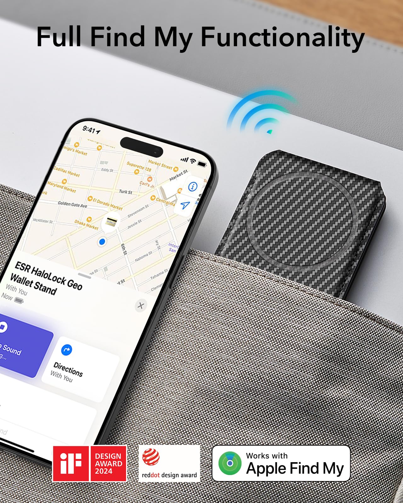 Foto 2 | Magsafe Wallet Esr Magnetic Geo Con Función Find My Para Iphone, Color Negro - Venta Internacional.