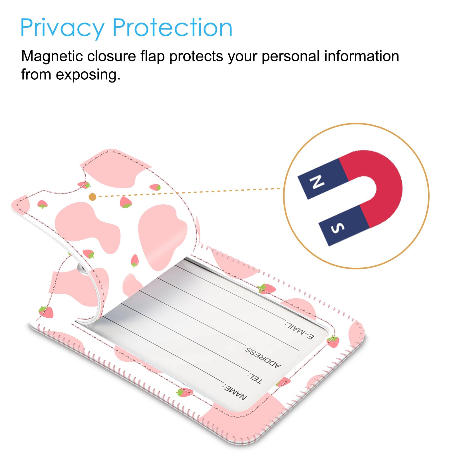 Foto 2 | Etiquetas De Equipaje Fintie Strawberry Cow Con Funda De Privacidad (2 Piezas) - Venta Internacional.
