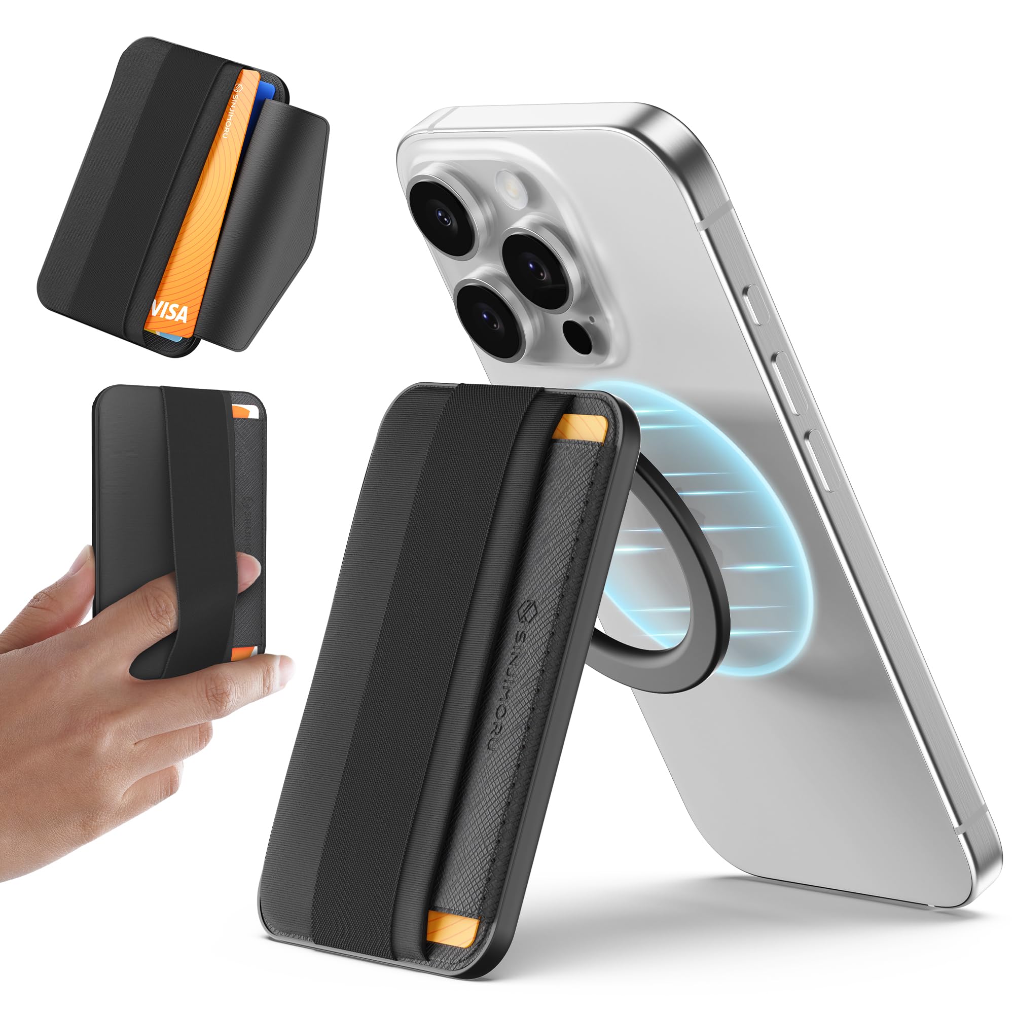 Soporte Magnético Tipo Cartera Sinjimoru Para Iphone Magsafe, Color Negro - Venta Internacional.