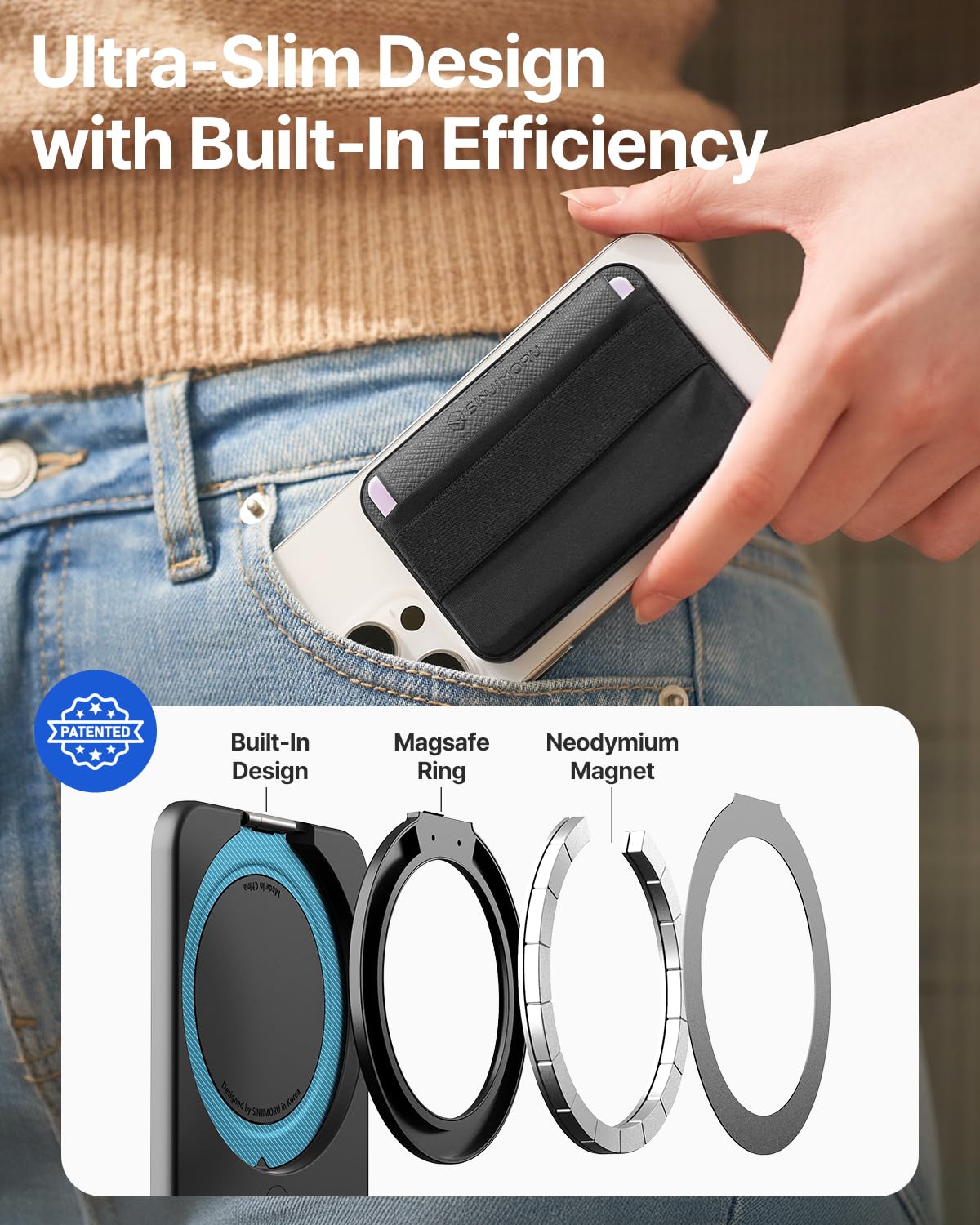 Foto 6 pulgar | Soporte Magnético Tipo Cartera Sinjimoru Para Iphone Magsafe, Color Negro - Venta Internacional.