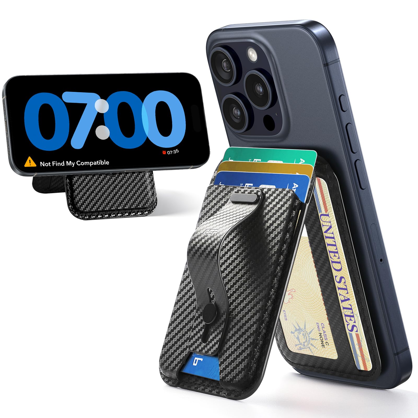 Tarjetero Magsafe Wallet Esr 5 Con Soporte Para Iphone, Color Negro - Venta Internacional.