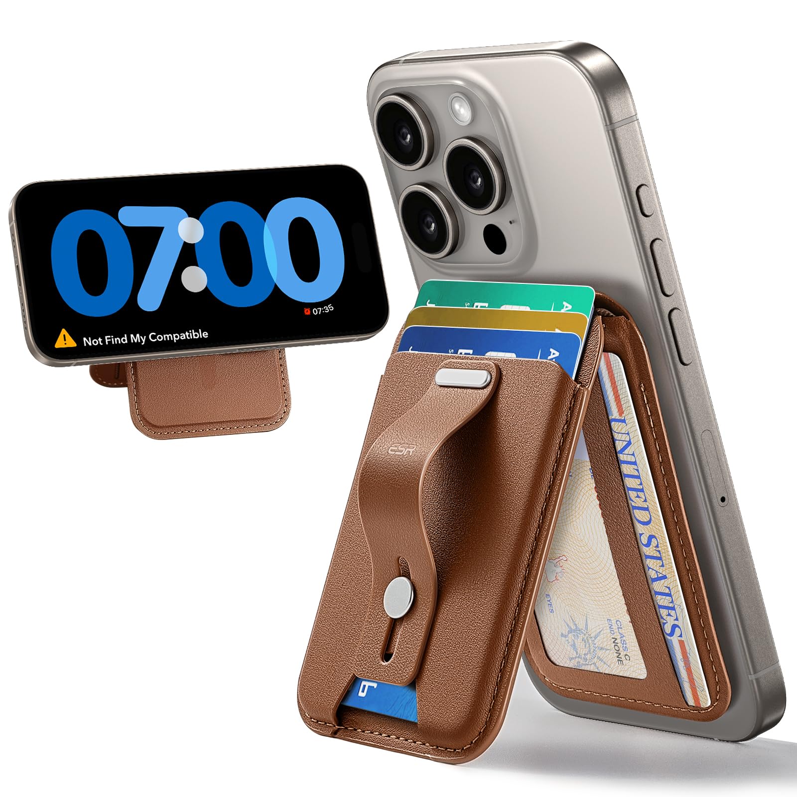 Tarjetero Magsafe Wallet Esr 5 Con Soporte Ajustable, Color Marrón - Venta Internacional.