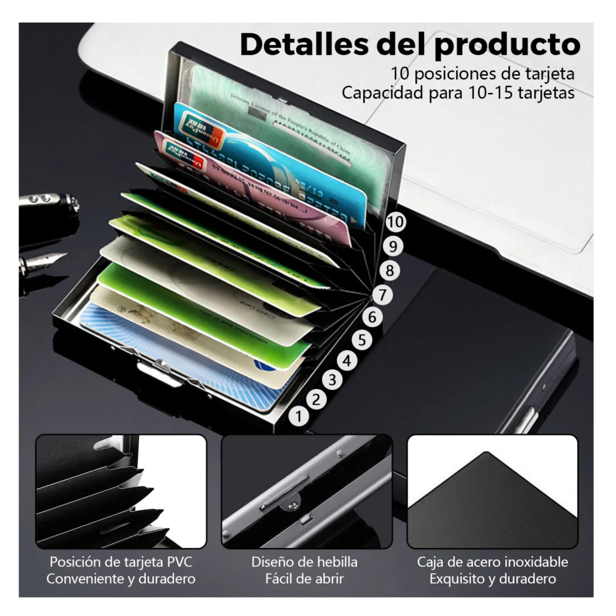 Foto 3 pulgar | Tarjetero De Acero Inoxidable 1pz Belug  Negro