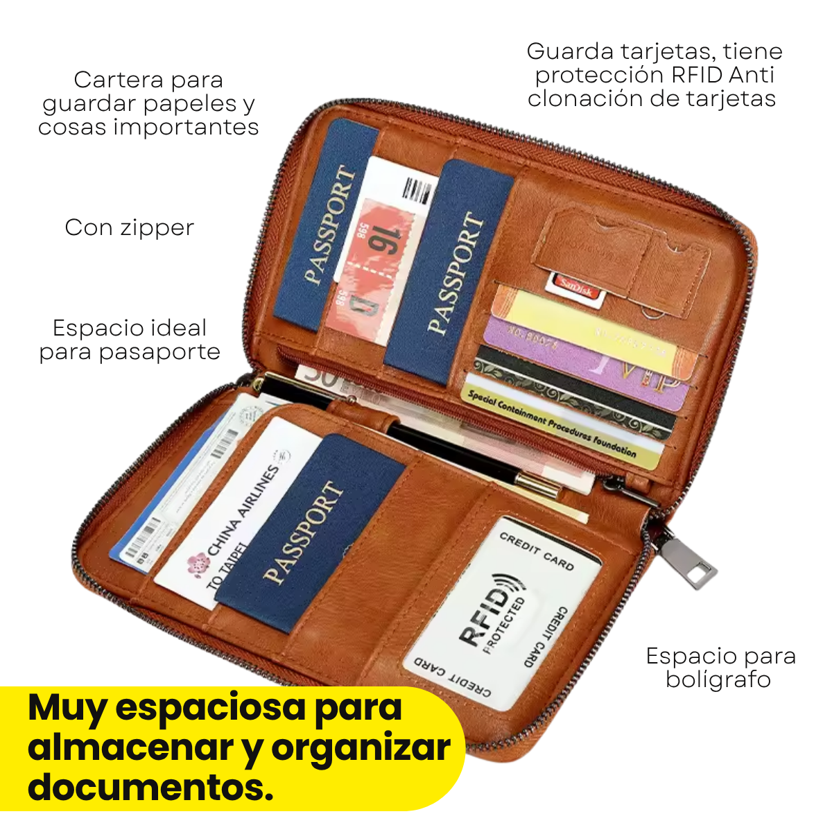 Foto 5 pulgar | Cartera Porta Pasaporte Tarjetas Bolsa Viaje Protección Rfid