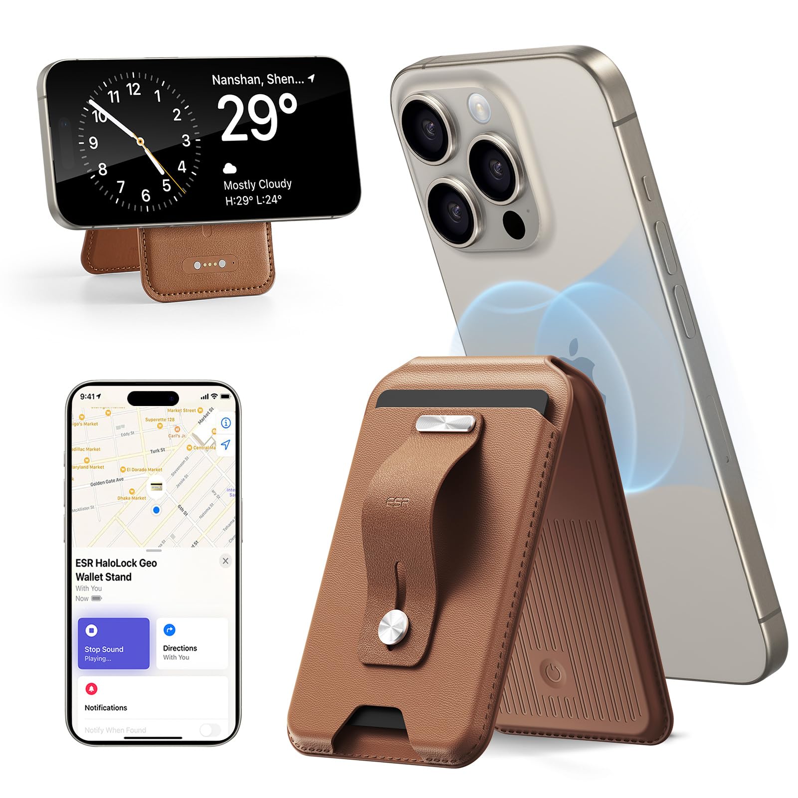 Foto 2 pulgar | Cartera Magsafe Esr Magnetic Geo Con Pantalla Completa Find My Brown Para Iphone - Venta Internacional.
