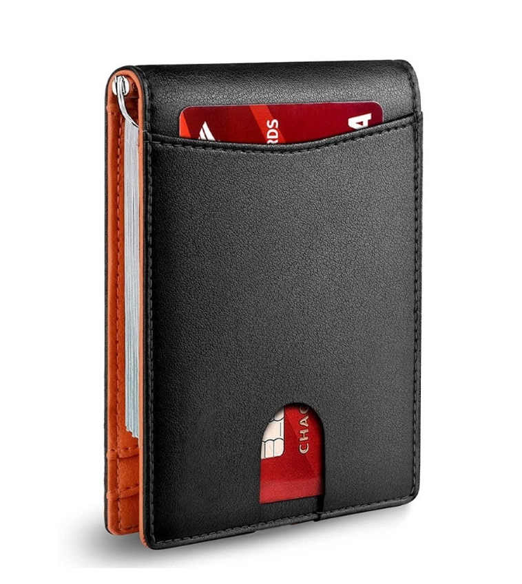 Cartera Minimalista Para Hombre Con Protección Naranja Liso