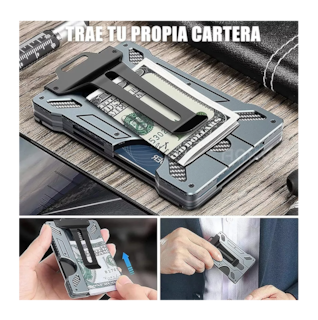 Foto 2 | Tarjetero Metálico Rfid Fibra de Carbono Gris Claro
