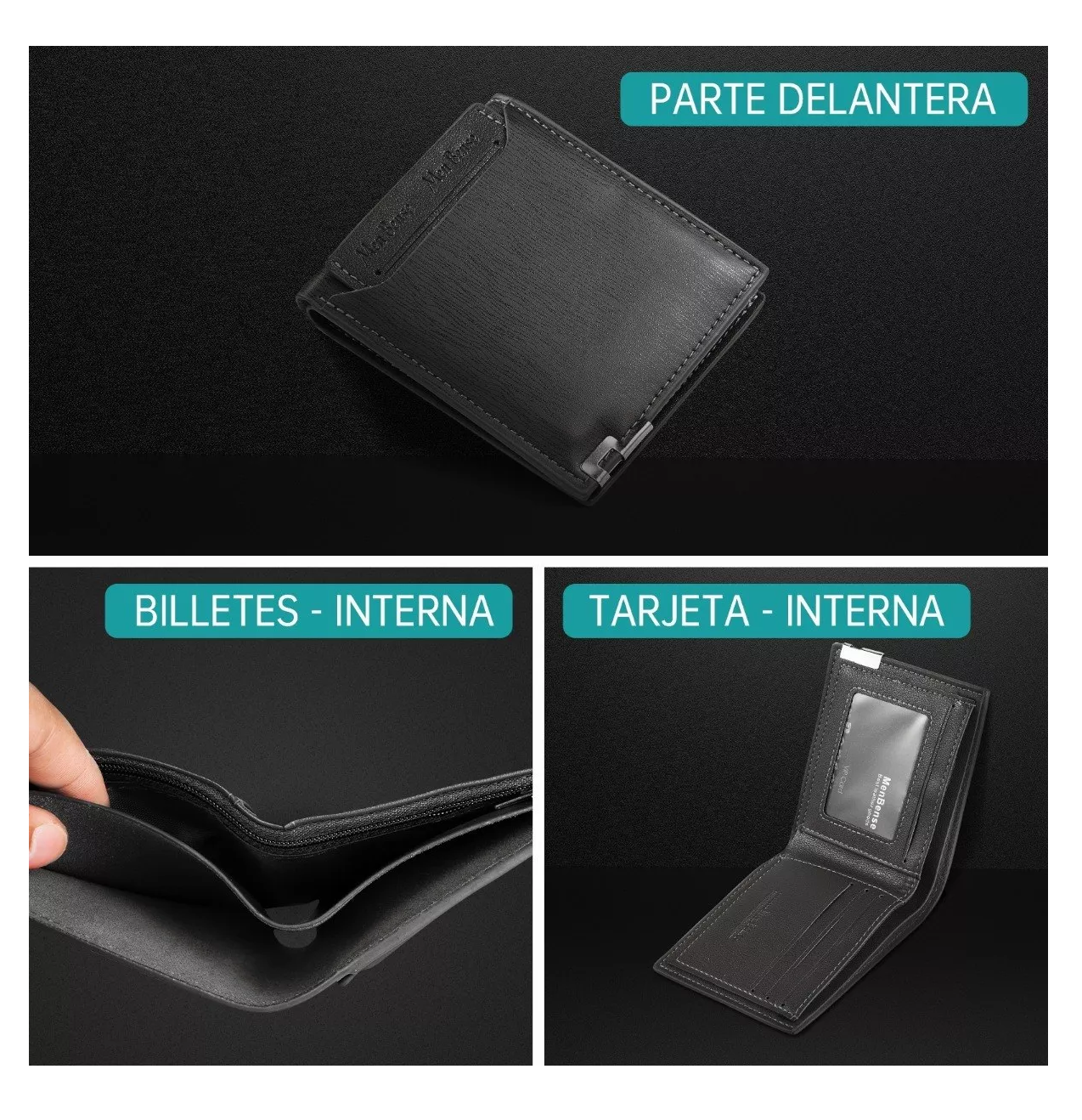 Foto 4 pulgar | Cartera Caballero Billetera Corta Hombre Con Monedero, Negro