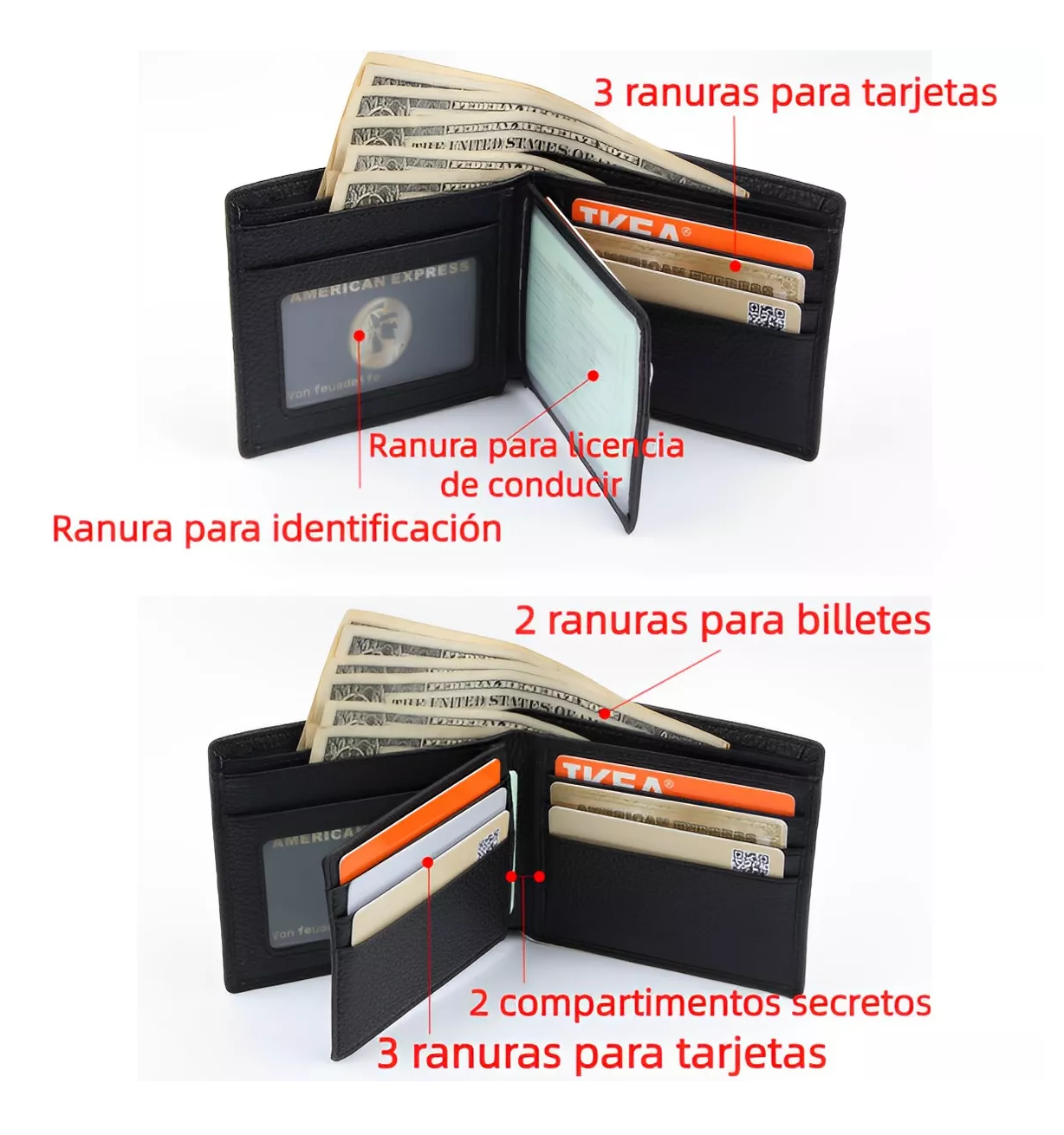 Foto 5 | Cartera para Caballero de Piel Genuina Protección RFID Negra