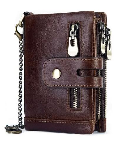 Foto 2 pulgar | Cartera para Hombre con Cadena Antirrobo Marrón Oscuro