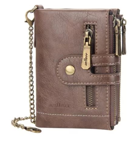 Cartera Rfid Con Cadena Antirrobo Para Hombre, Marron