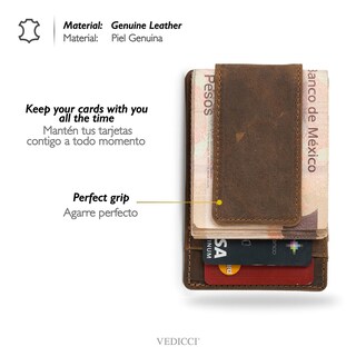 Foto 2 | Cartera De Piel Con Clip Magnético Para Billetes Vedicci