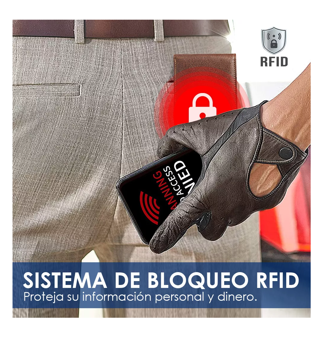 Foto 5 pulgar | Cartera de Cuero Tarjetero con RDIF Bloqueo color Marrón para Hombre