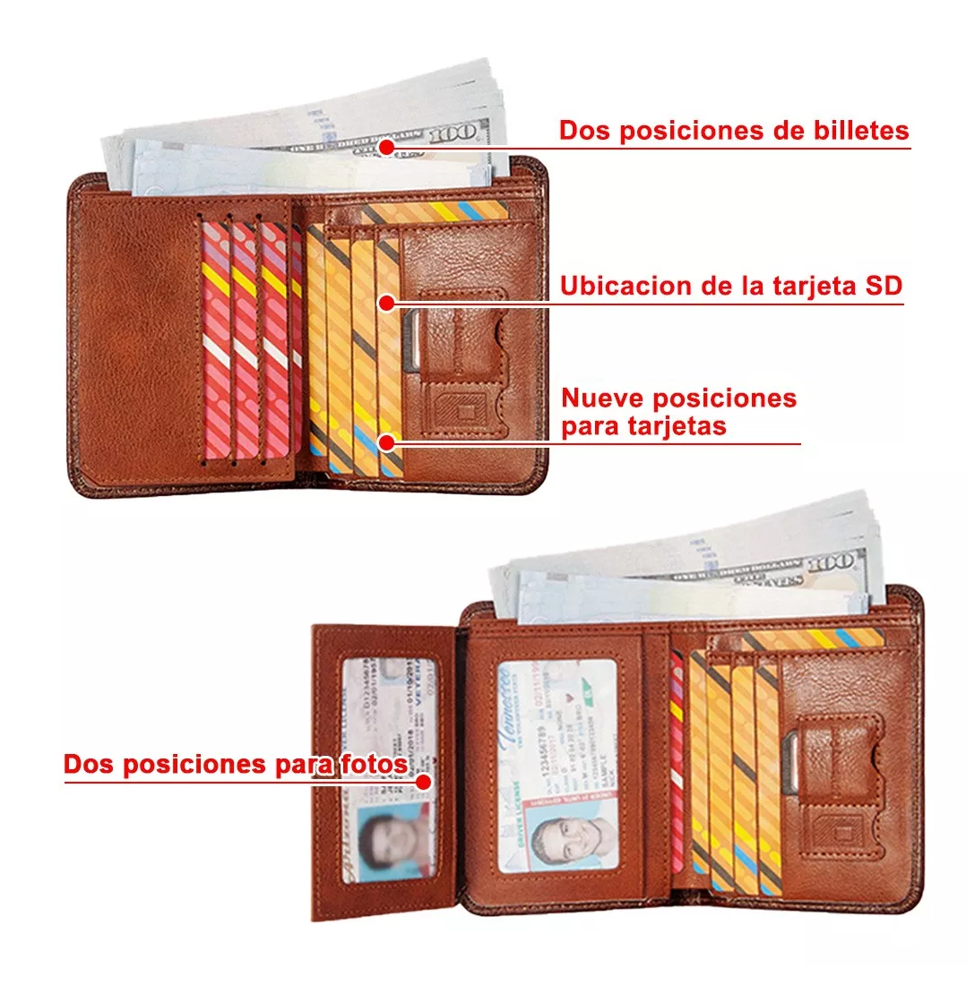 Foto 2 | Cartera de Cuero Genuino con Bloqueo color Marrón para Hombre