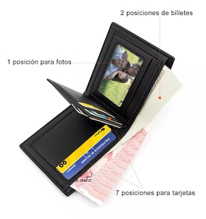 Foto 4 | Cartera De Gran Capacidad Pu Billeteras Negro para Hombre